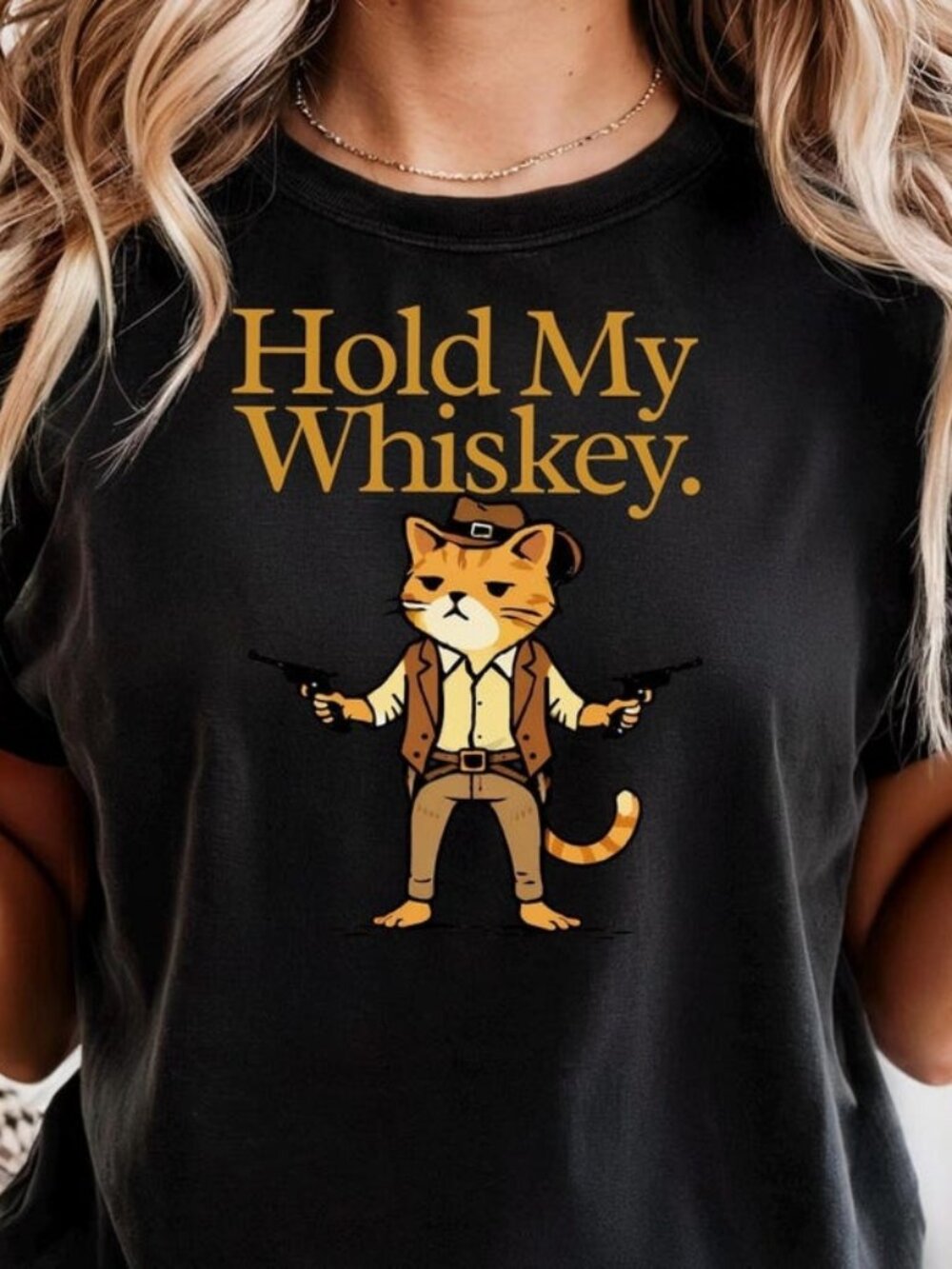 Hold My Whiskey Cat T-shirt, Funny Cowboy Cat Tee